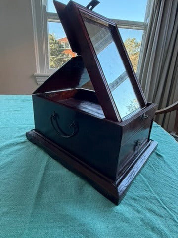 Vintage Asian Style Wooden Tabletop Vanity Mirror With Drawer - Image 3