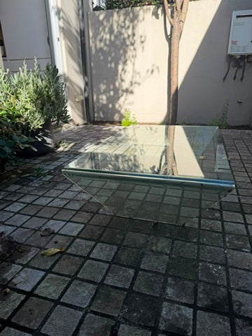 Modern Waterfall Glass Coffee Table Clear Minimalist Design - Image 2