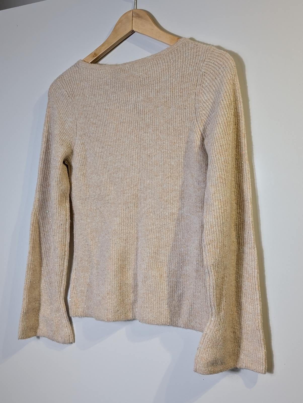 Marcs Metallic Knit Sweater Beige Sparkle Size S - Image 2