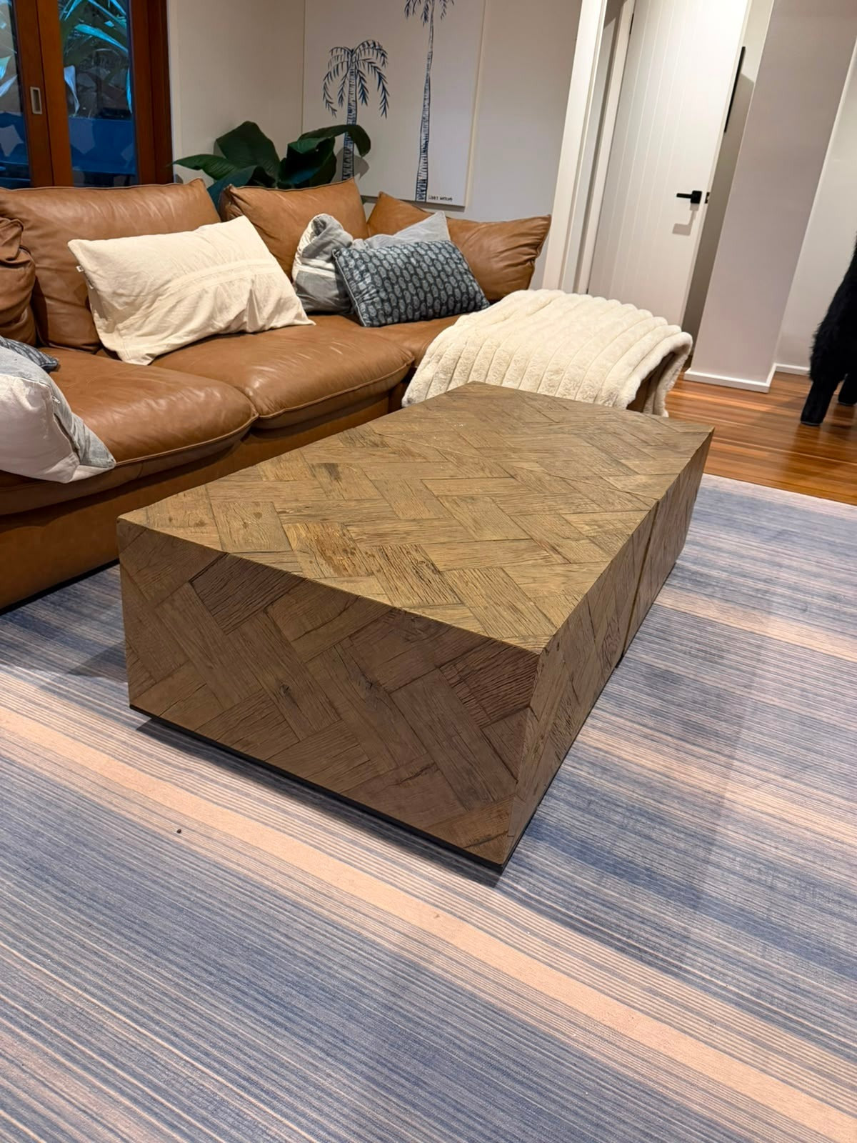 Coco Republic Solid Wood Herringbone Parquet Coffee Table Set - Pair Brown - Image 2
