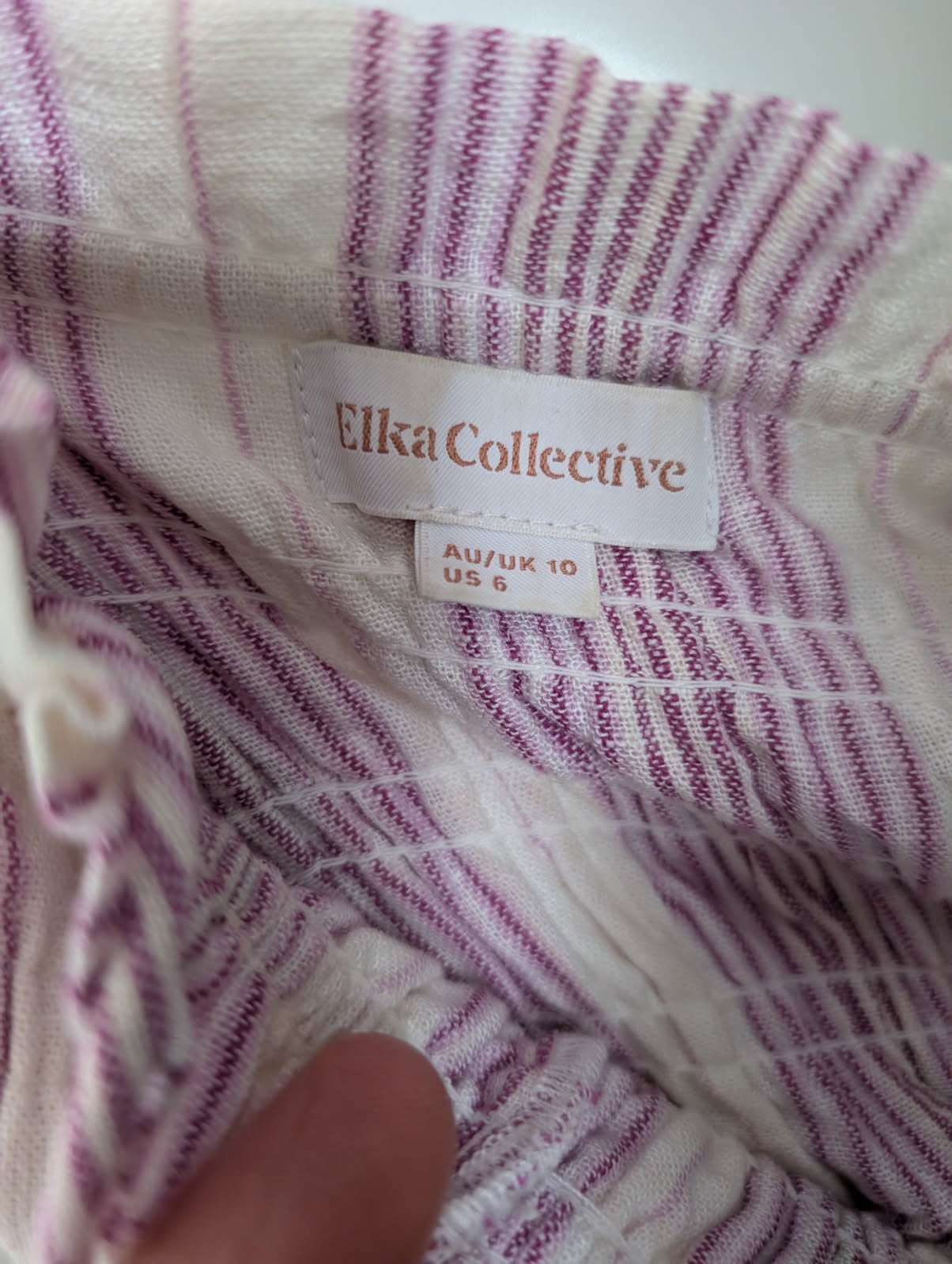 Elka Collective Striped Smocked Midi Dress Pink & White AU 10 - Image 3