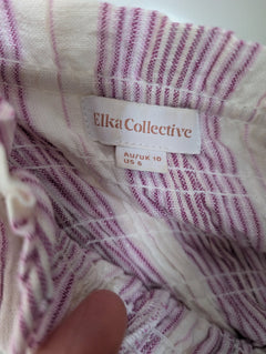 Elka Collective Striped Smocked Midi Dress Pink & White AU 10 - Image 3