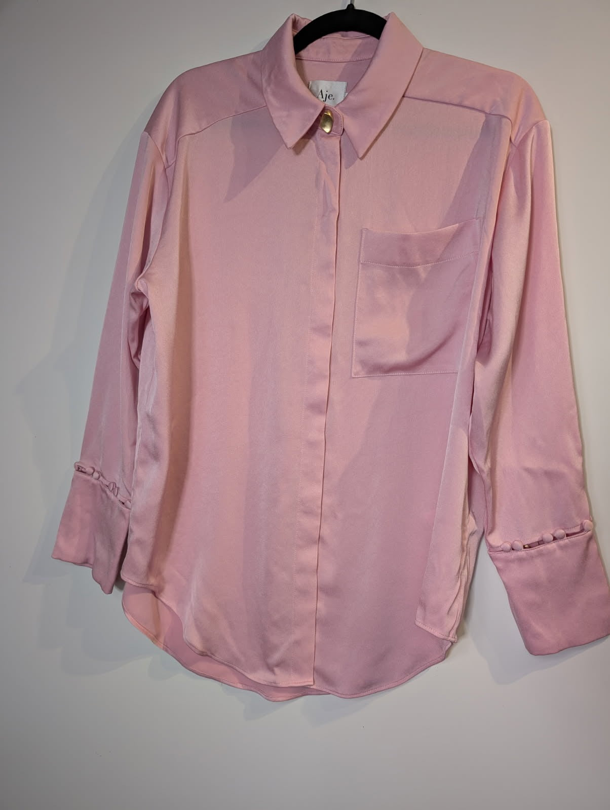 Aje Satin Button-Down Shirt Pink Size 6 - Image 2