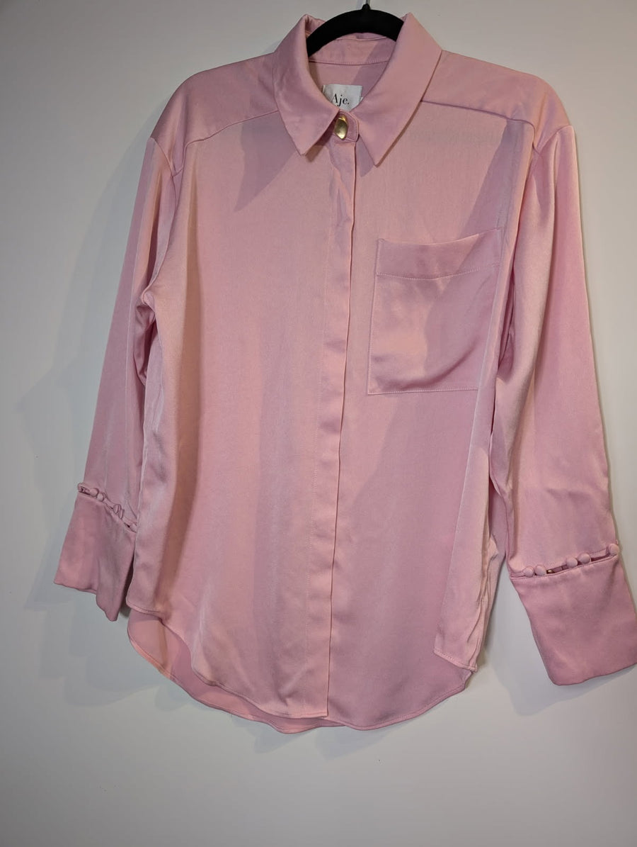 Aje Satin Button-Down Shirt Pink Size 6 - Image 2