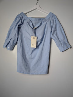 Ottod'Ame Off-The-Shoulder Poplin Blouse Light Blue IT 42 - Image 2