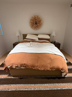 King Living Jasper Queen Bed Frame Beige Upholstered - Image 2