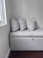 Custom Upholstered Storage Ottoman Bench - Blue & White Stripe - Image 3
