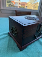 Vintage Chinese Rosewood Jewelry Box Shou Symbol Brass Hardware - Image 2
