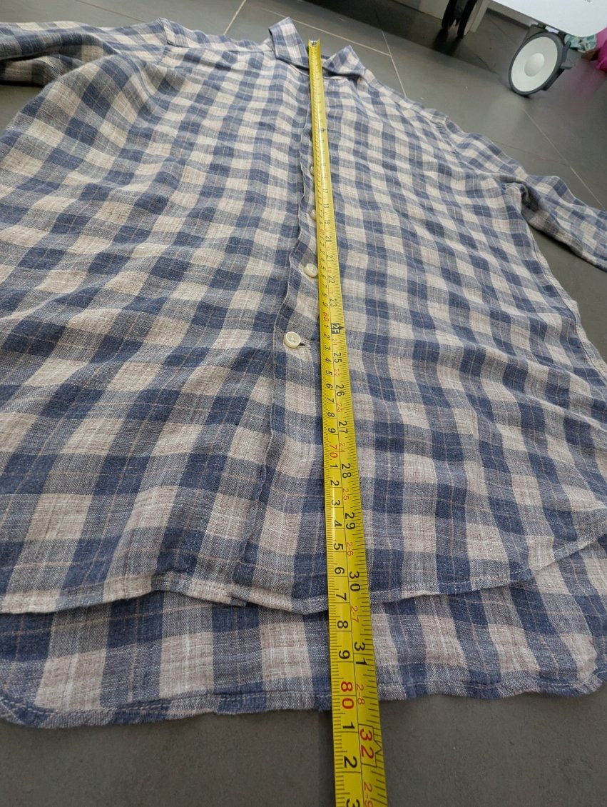 Suitsupply Men's Blue and White Check Pure Linen Shirt Size 37 / 14.5 - Image 2
