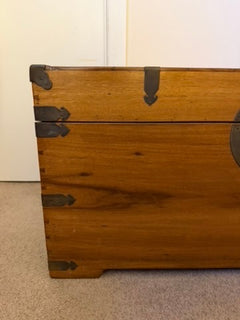 Antique Chinese Elm Wood Blanket Chest with Brass Hardware - Image 3