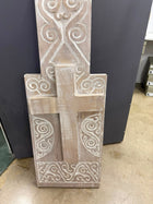 Hand-Carved Wooden Wall Cross Decorative Scrollwork 105cm - Image 2