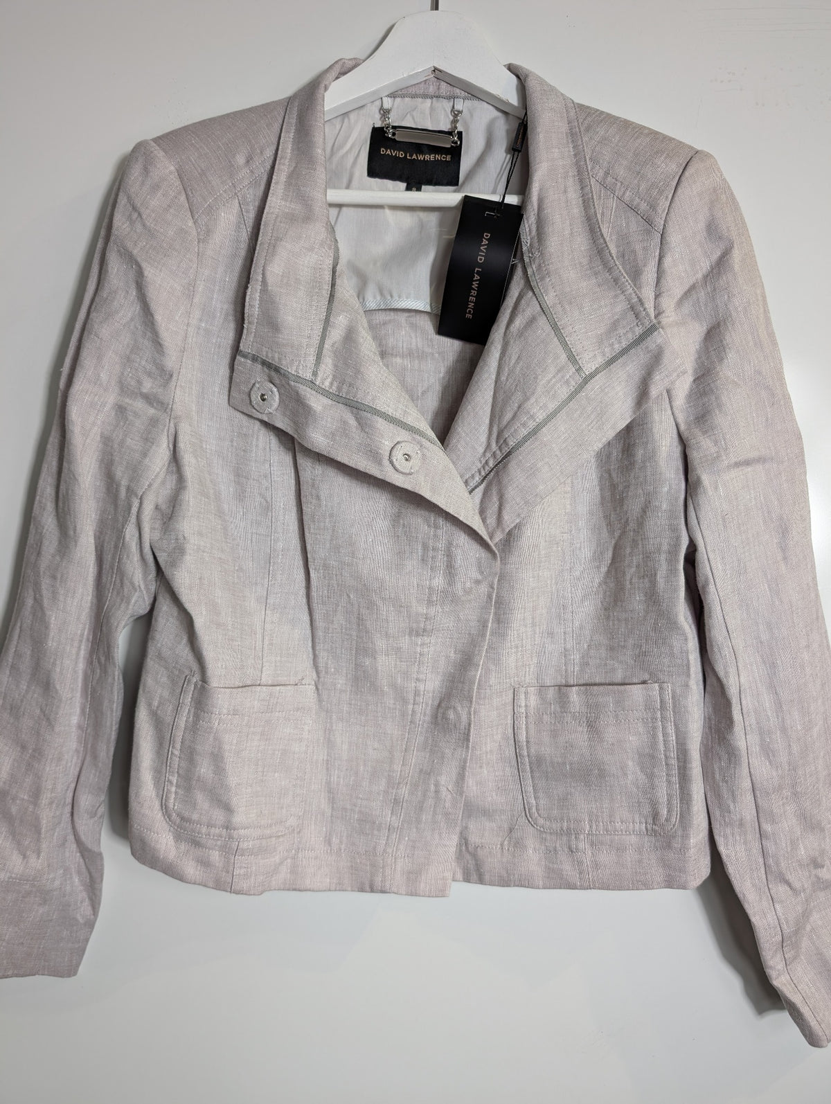 David Lawrence Danielle Linen Moto Jacket Grey Melange Size 8 - Image 2