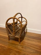 Vintage Rattan Wicker Magazine Rack Heart Design Brown - Image 2
