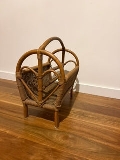 Vintage Rattan Wicker Magazine Rack Heart Design Brown - Image 2