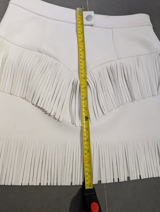 Wrangler White Faux Leather Fringe Mini Skirt - Women's Size 10 - Image 2