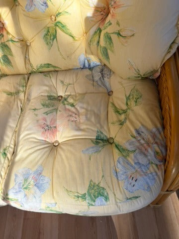 Vintage Rattan Wicker Loveseat Floral Cushions - Image 2