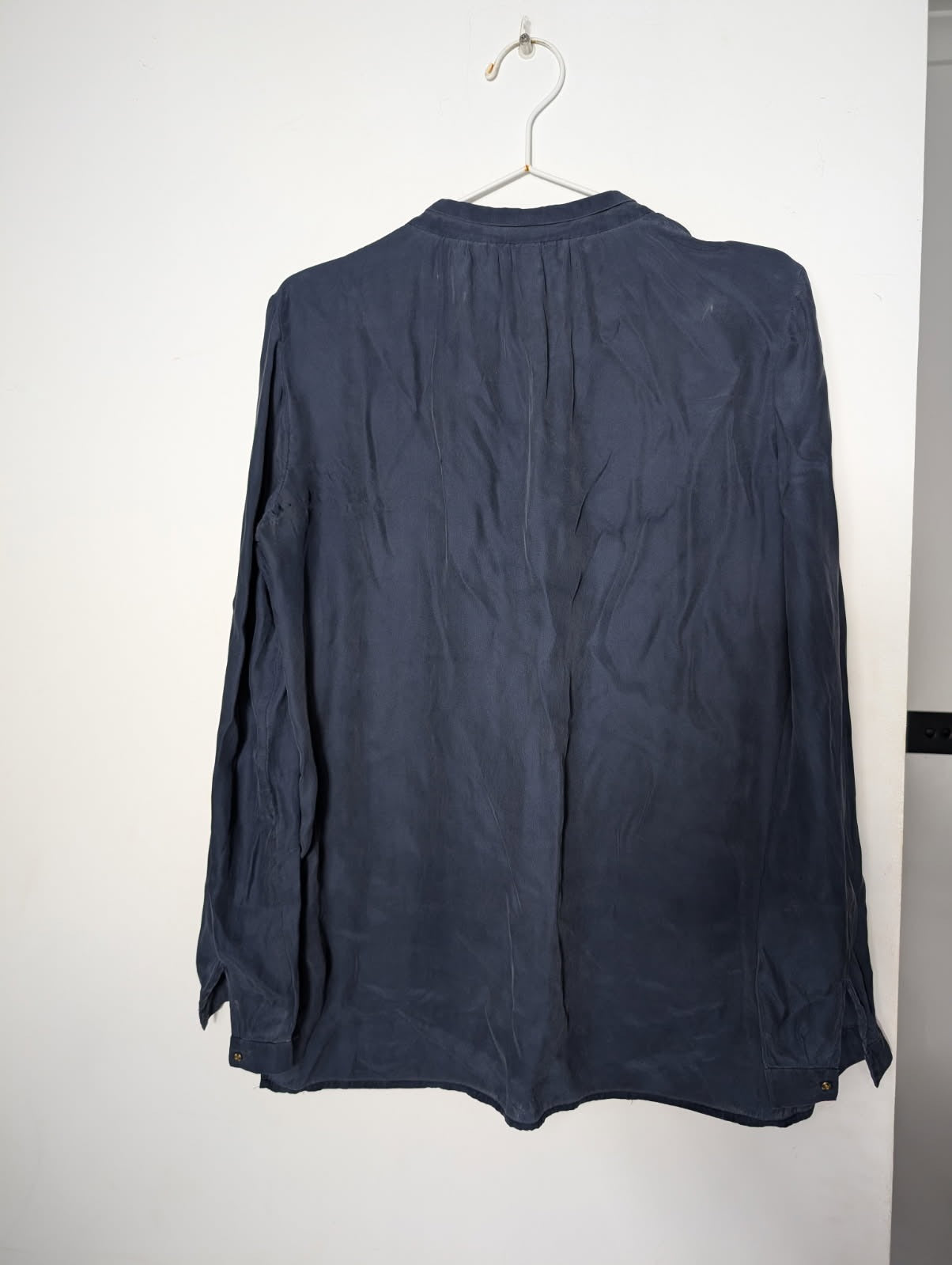 Massimo Dutti 100% Silk Zip-Front Blouse - Navy Blue - Image 2