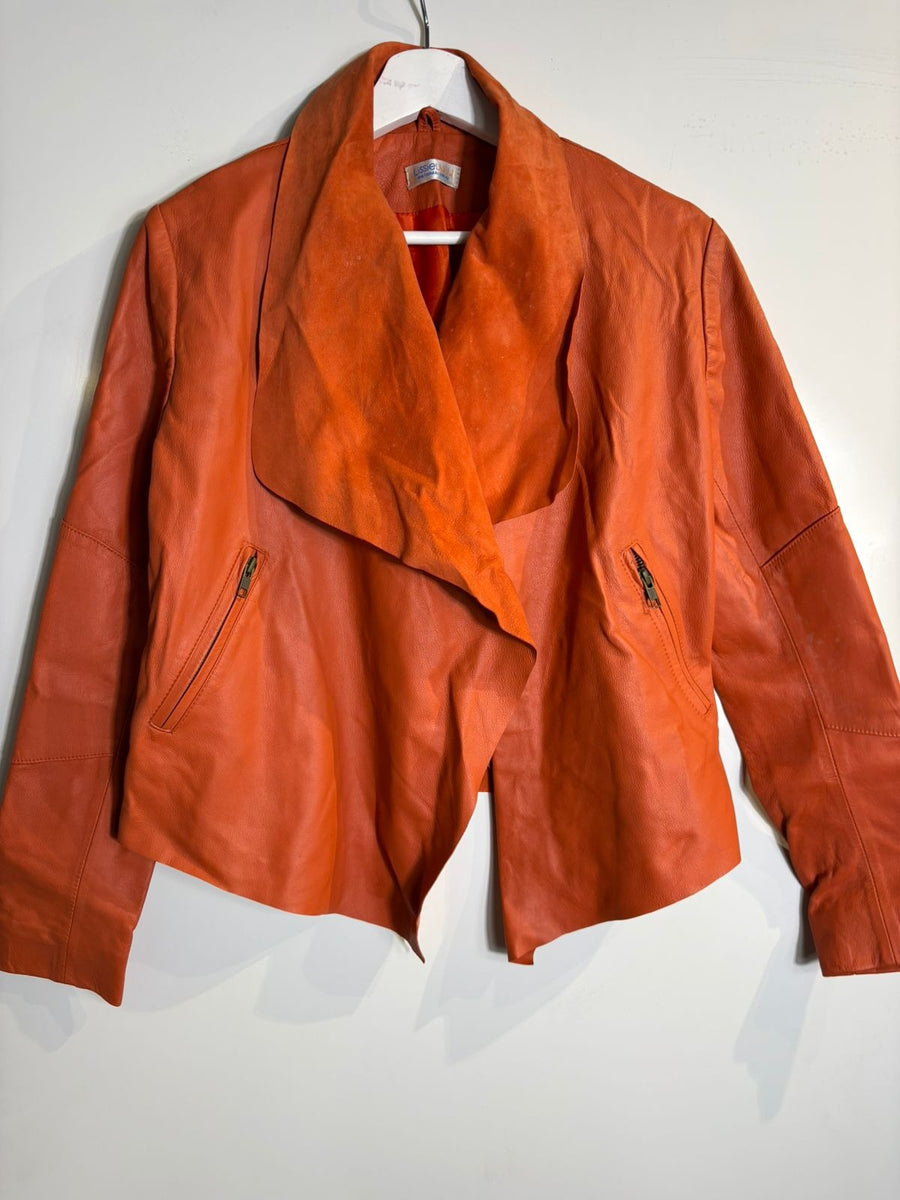 LissieLulu Faux Leather Waterfall Jacket Orange - Image 2
