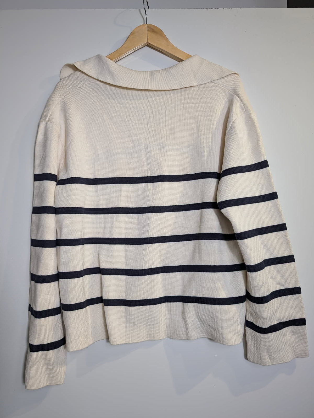 Assembly Label Stripe Knit Polo Cream and Navy Women's Size 14 - Image 3