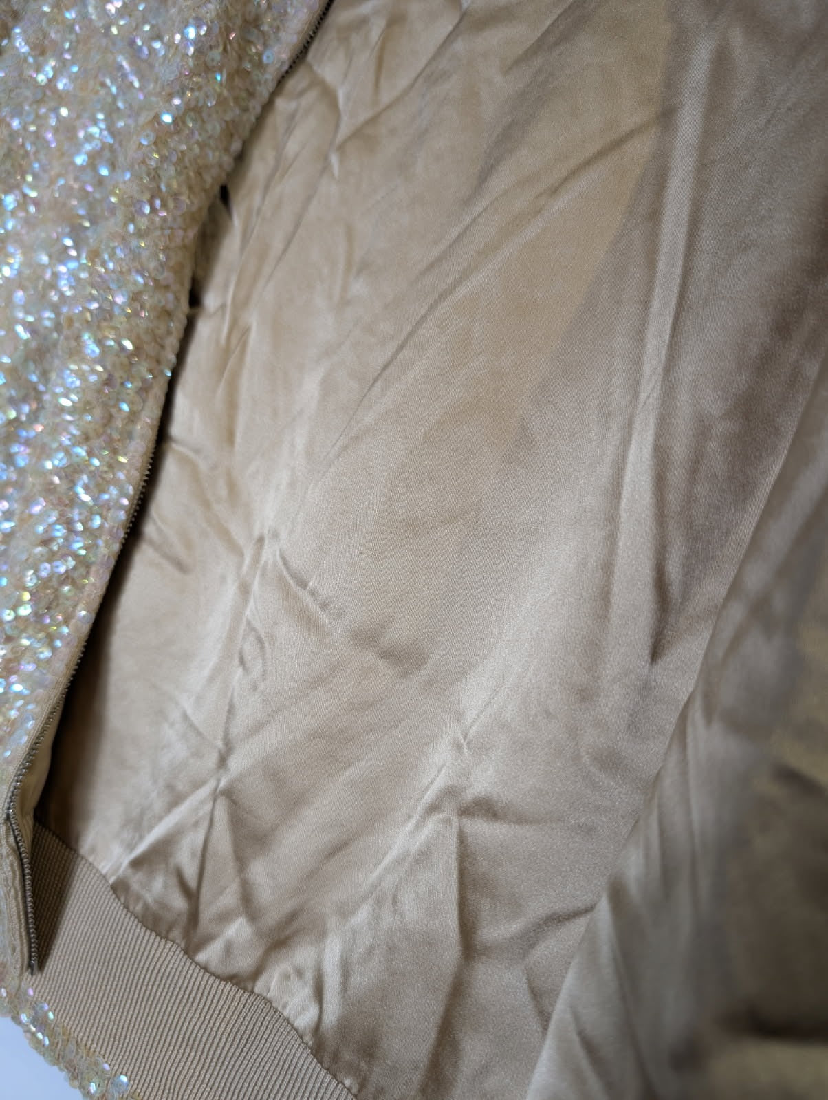 Collette Dinnigan Sequin Zip-Front Cardigan - Champagne Gold Size S - Image 3