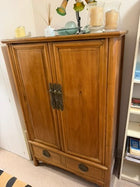 Vintage Asian-Style Wooden Armoire with Brass Hardware Brown - Image 2