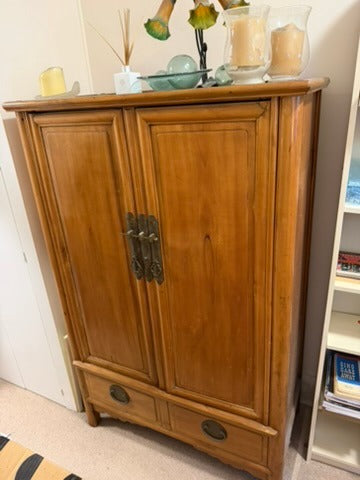 Vintage Asian-Style Wooden Armoire with Brass Hardware Brown - Image 2