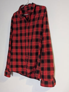 HUGO Boss Red and Black Plaid Button-Down Shirt - Men's Size M - Image 2
