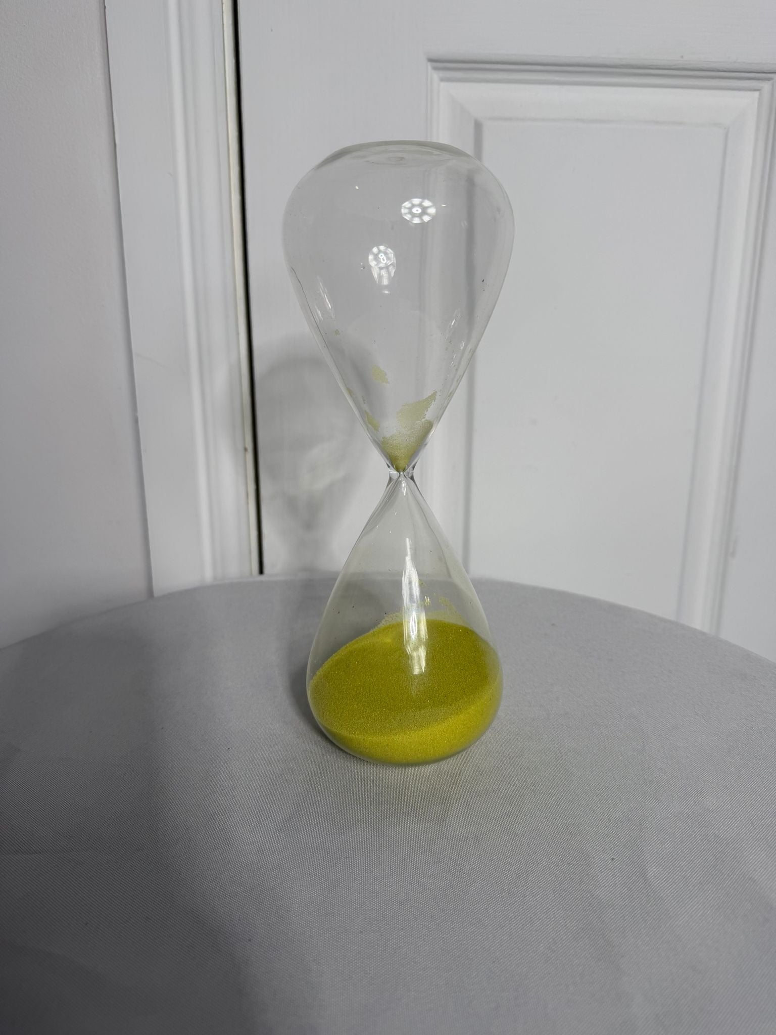 Large Modern Minimalist Glass Hourglass with Vibrant Green Sand - Image 2