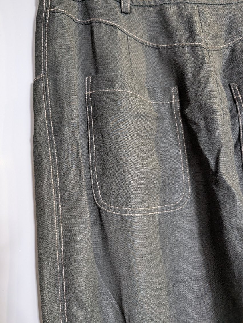Veronika Maine Contrast Stitch Trousers Olive Green Size 8 - Image 3
