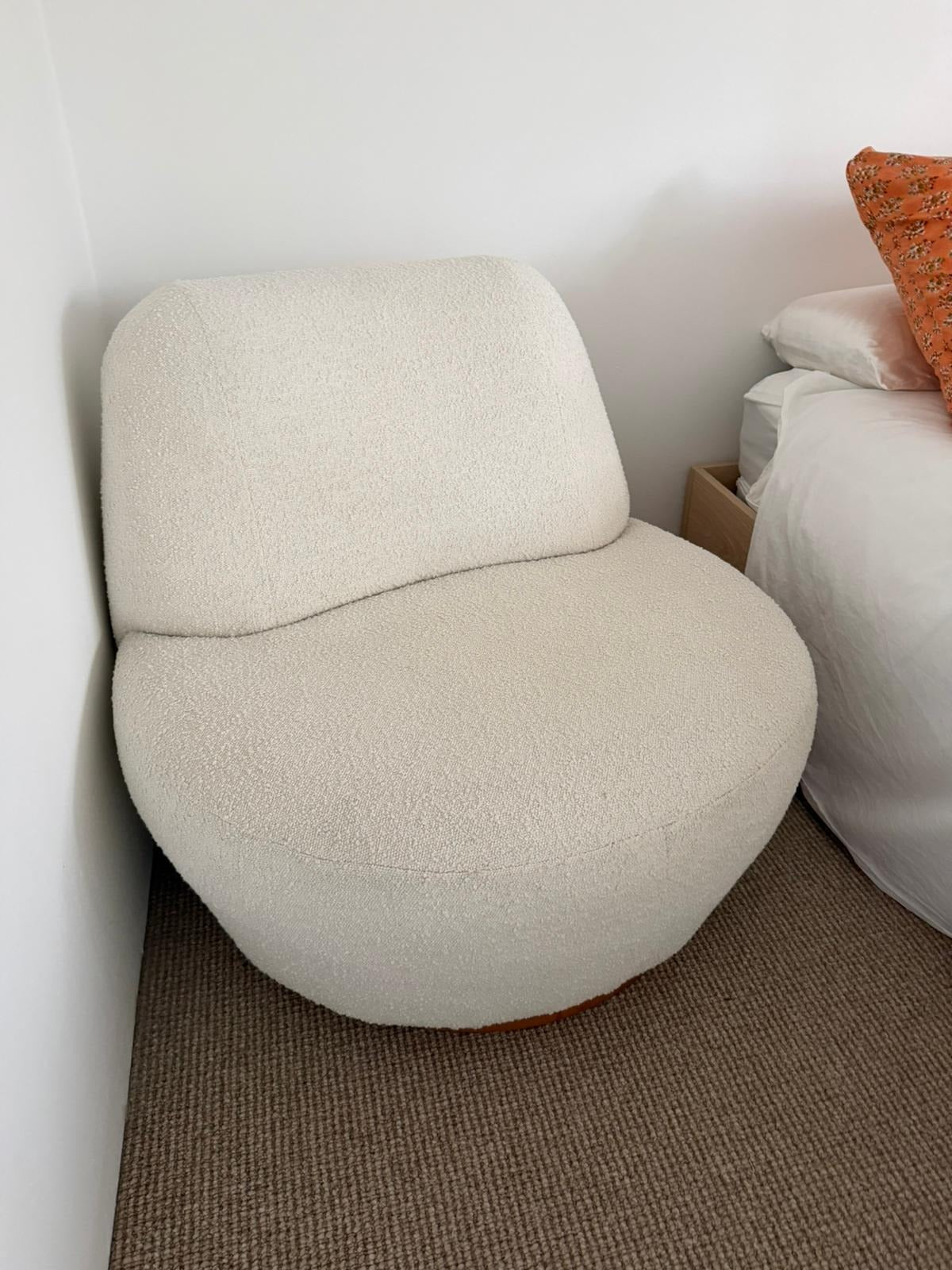 White Bouclé Accent Chair Occasional Chair - Image 3