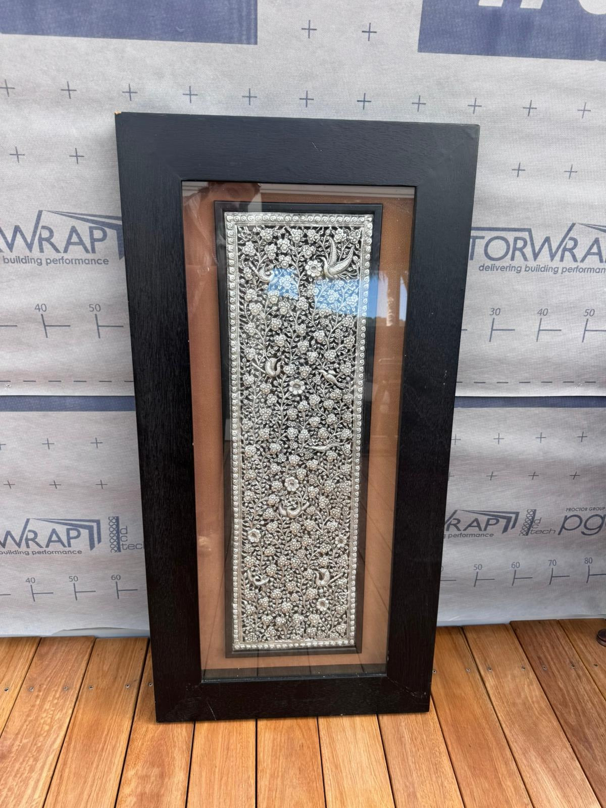 Artisan Hand-Embossed Metal Wall Art Panel Floral and Bird Motif 1200x600mm - Image 2