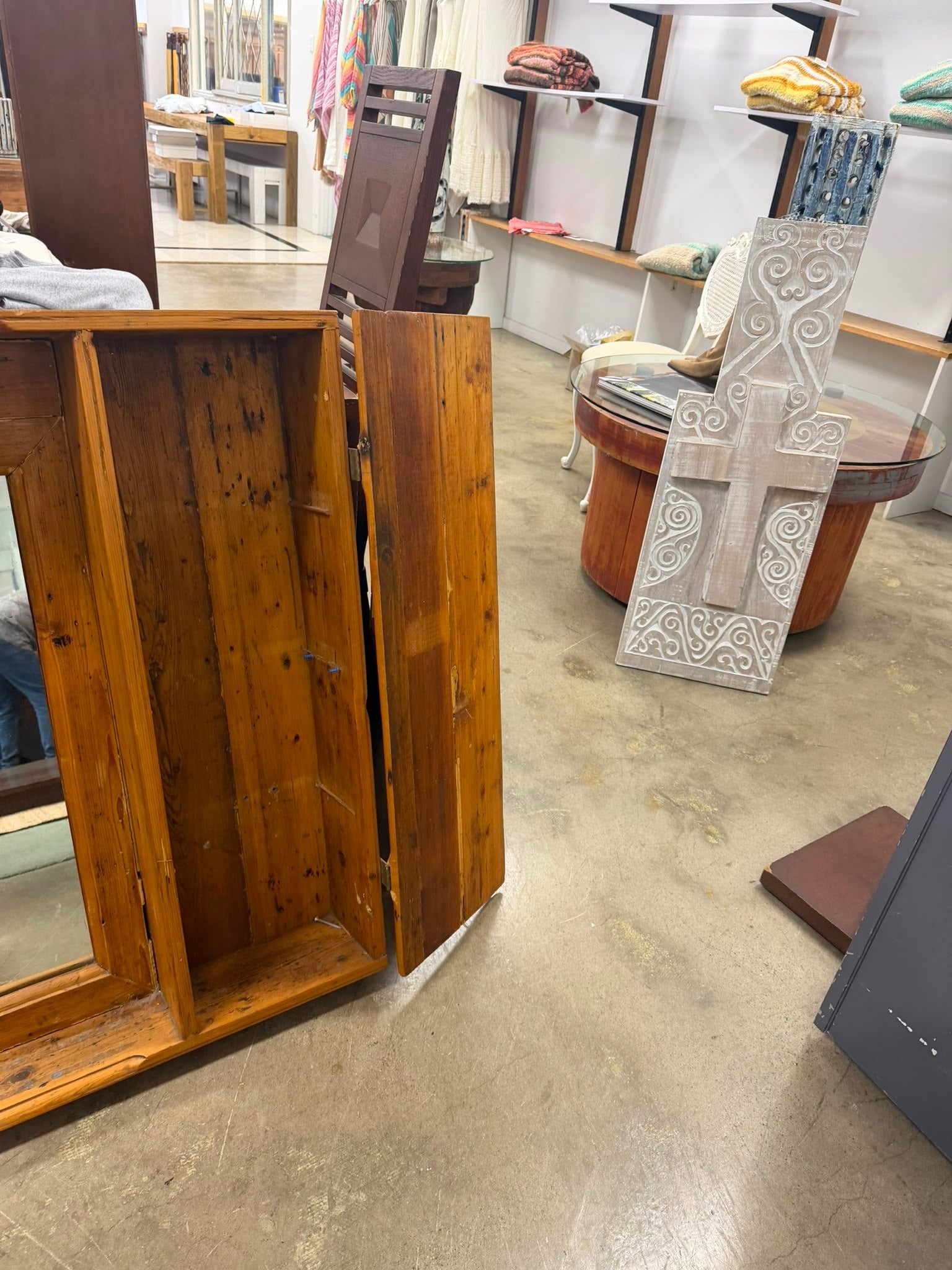 Rustic Reclaimed Wood Shutter Mirror With Storage Cabinets - Image 2