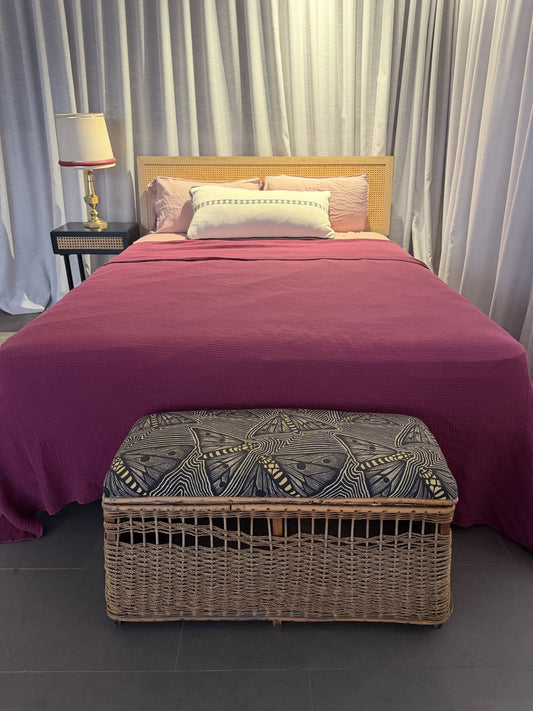 Vintage Woven Cane Bench Seat Ottoman Storage Trunk Natural - Image 1