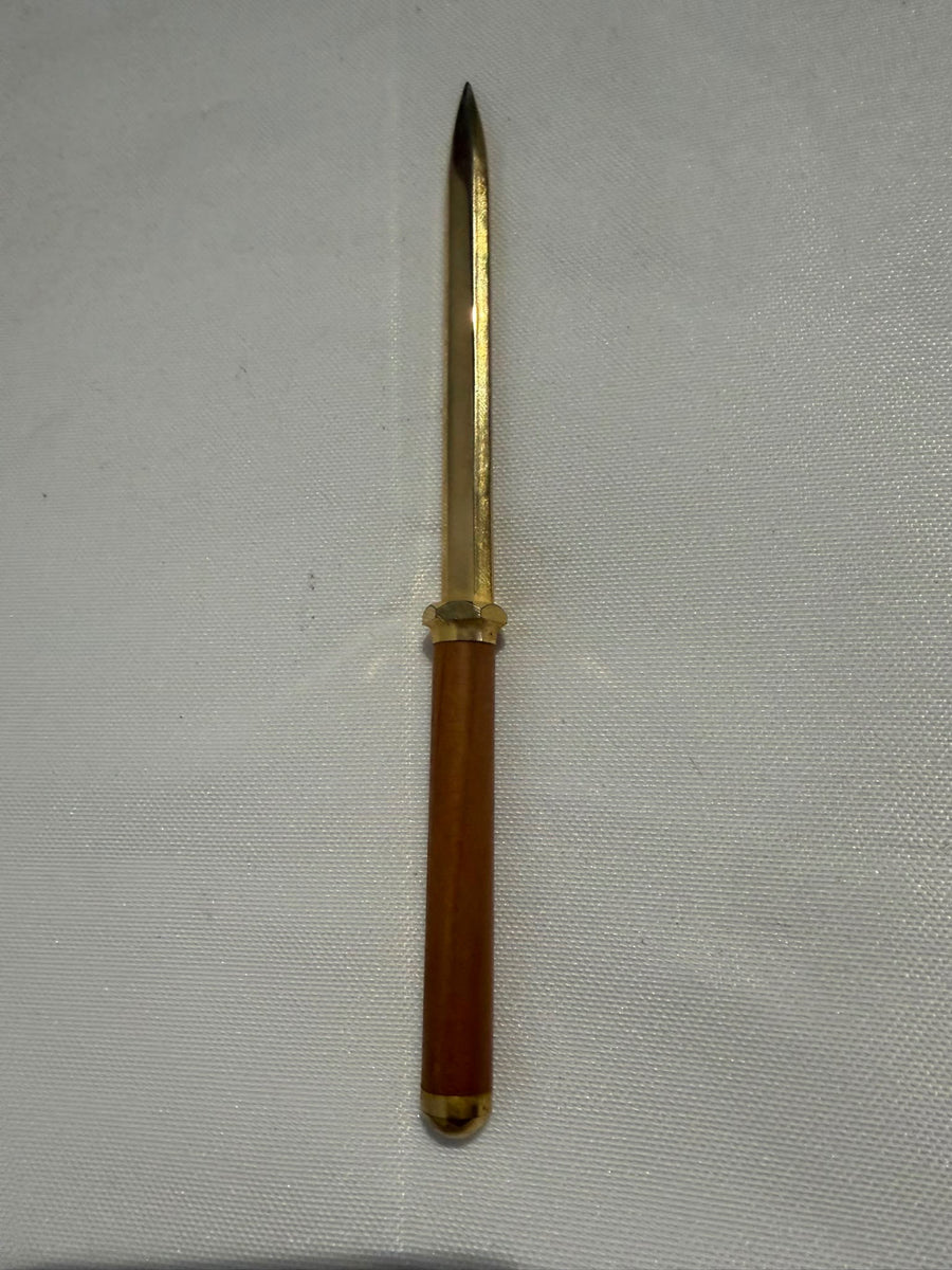 Vintage Brass and Wood Handle Letter Opener Gold and Brown - Image 2