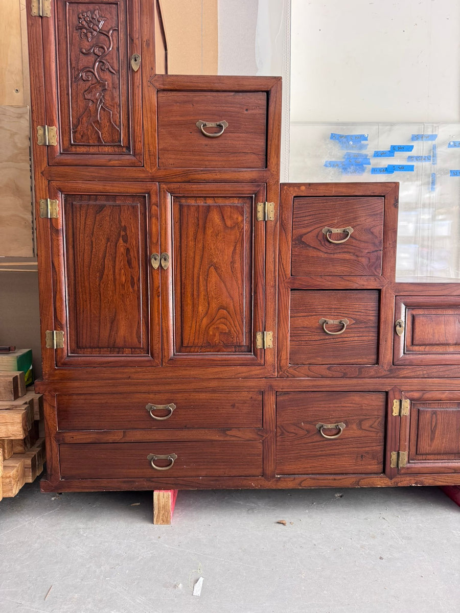 Antique Chinese Tansu Step Chest Cabinet Solid Rosewood Brown - Image 3