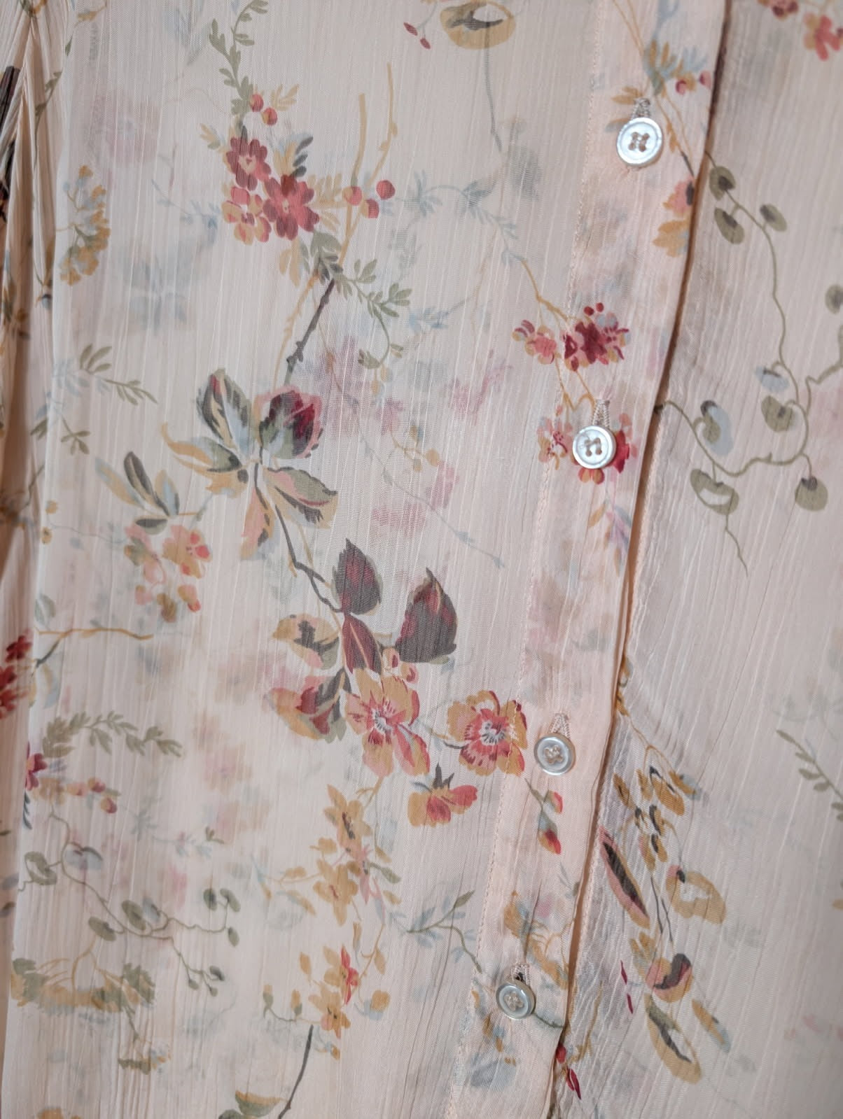 Pablo Gerard Darel Floral Sheer Button-Down Blouse Peach EU 38 - Image 2