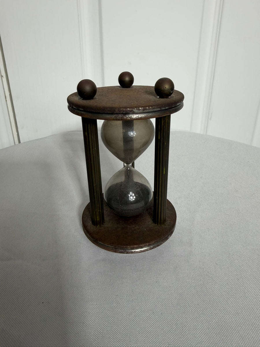 Vintage Industrial Style Brass and Wood Hourglass Sand Timer - Image 2