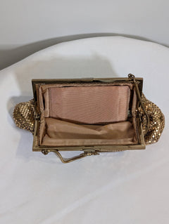 Oroton Metal Mesh Evening Bag Gold Tone Rhinestone Owl Clasp - Image 2