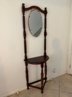Vintage Victorian Style Wooden Hall Stand with Bevelled Mirror and Coat Hooks - Image 2