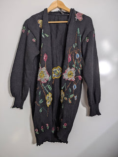 Golden Spiderweb by Elizabeth Floral Knit Cardigan Black - Image 1