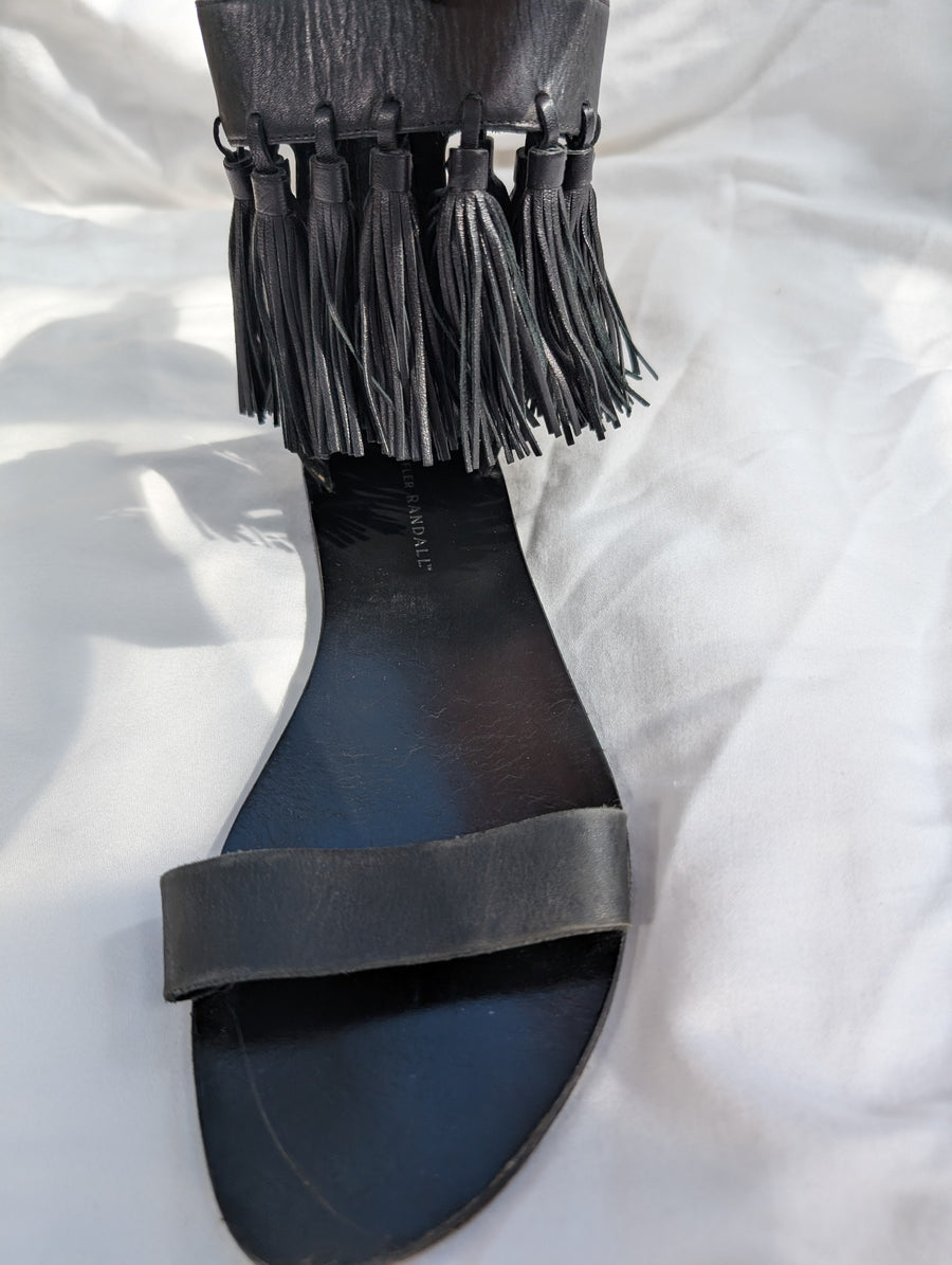 Loeffler Randall Leather Fringe Ankle Sandals Black - Image 2