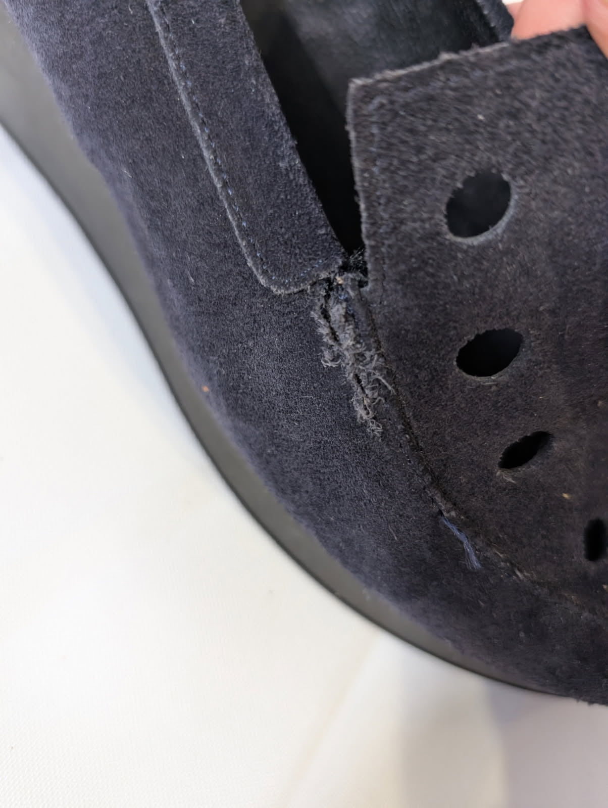 Robert Clergerie Suede Wedge Loafers Navy Perforated EU 38 - Image 3