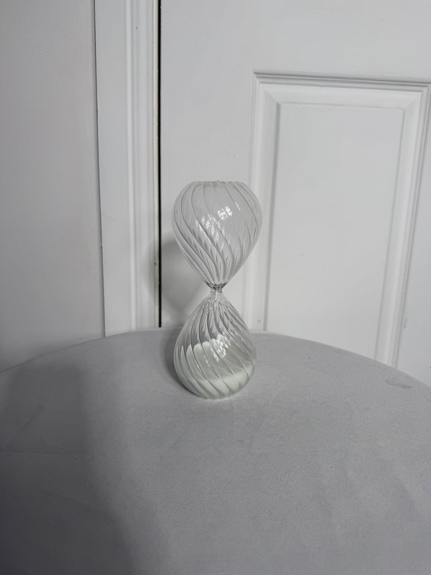 Hand Blown Glass Hourglass - Decorative Twisted Swirl with White Sand - Image 3