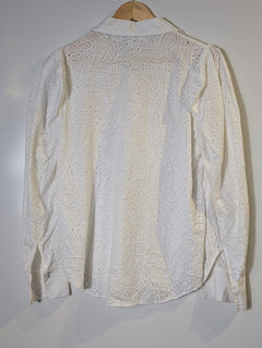 Witchery Broderie Anglaise Button-Down Shirt White Women's Size 8 - Image 3