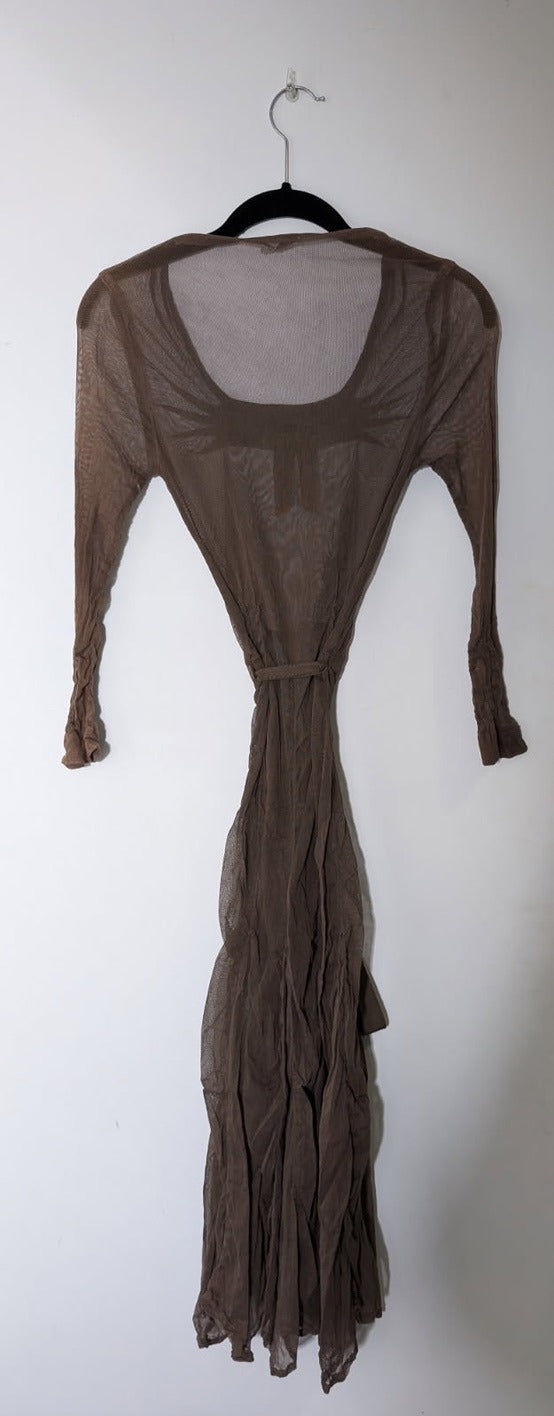 Lee Mathews Brown Mesh Long Sleeve Dress with Velvet Bow Detail - Image 2
