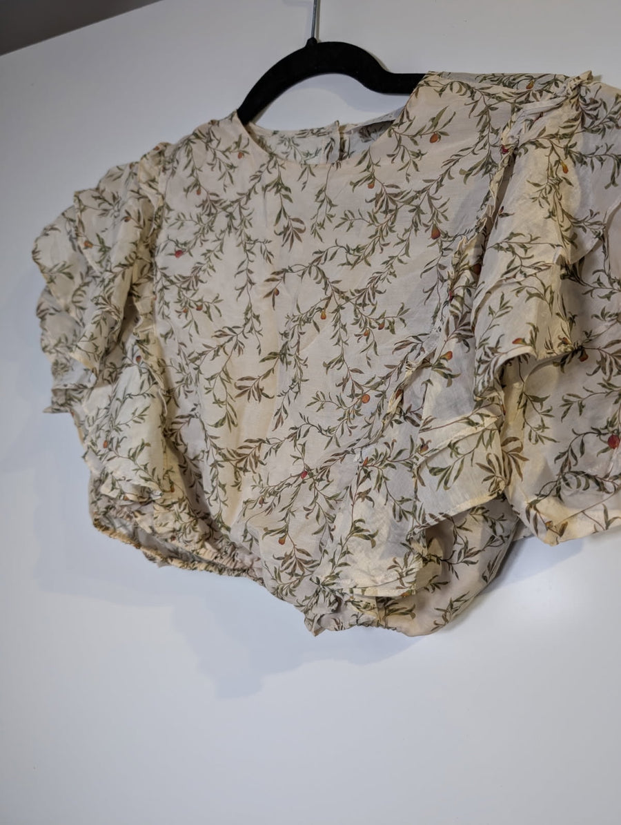 SIR. Floral Print Silk-Blend Ruffle Sleeve Crop Top Size 0 - Image 2