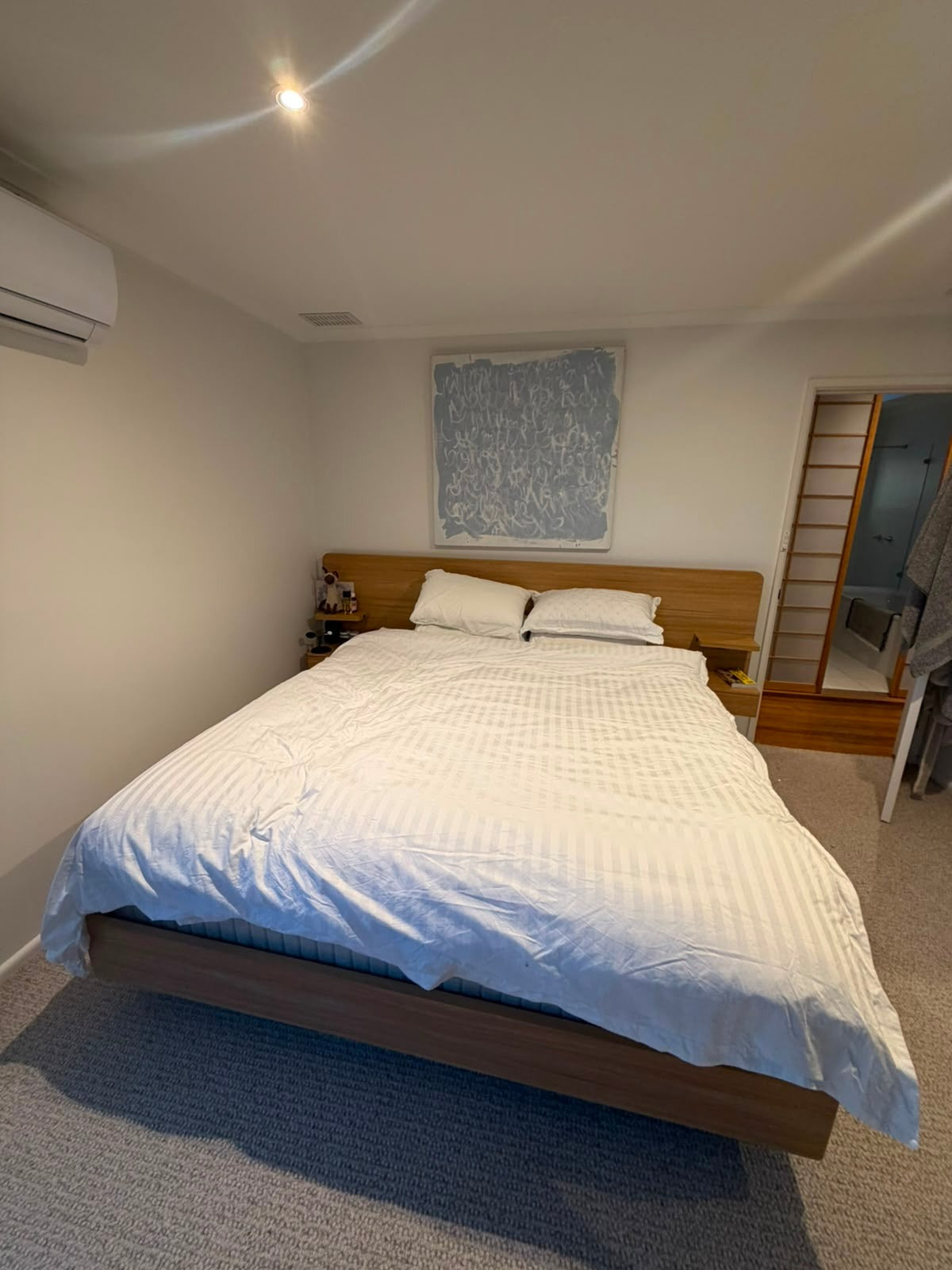 Mid-Century Modern Floating Platform Bed with Integrated Nightstands Wood - Image 2