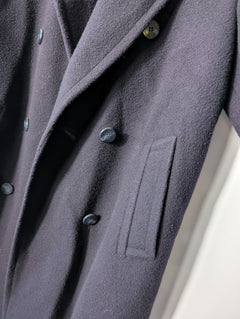 St Michael Vintage Double-Breasted Wool Overcoat Navy Size 12 - Image 2