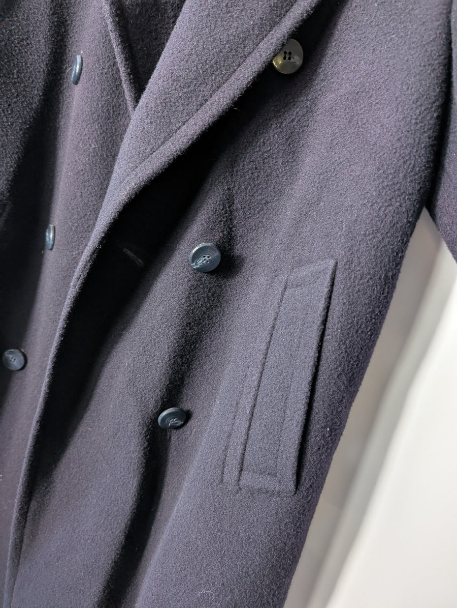 St Michael Vintage Double-Breasted Wool Overcoat Navy Size 12 - Image 2