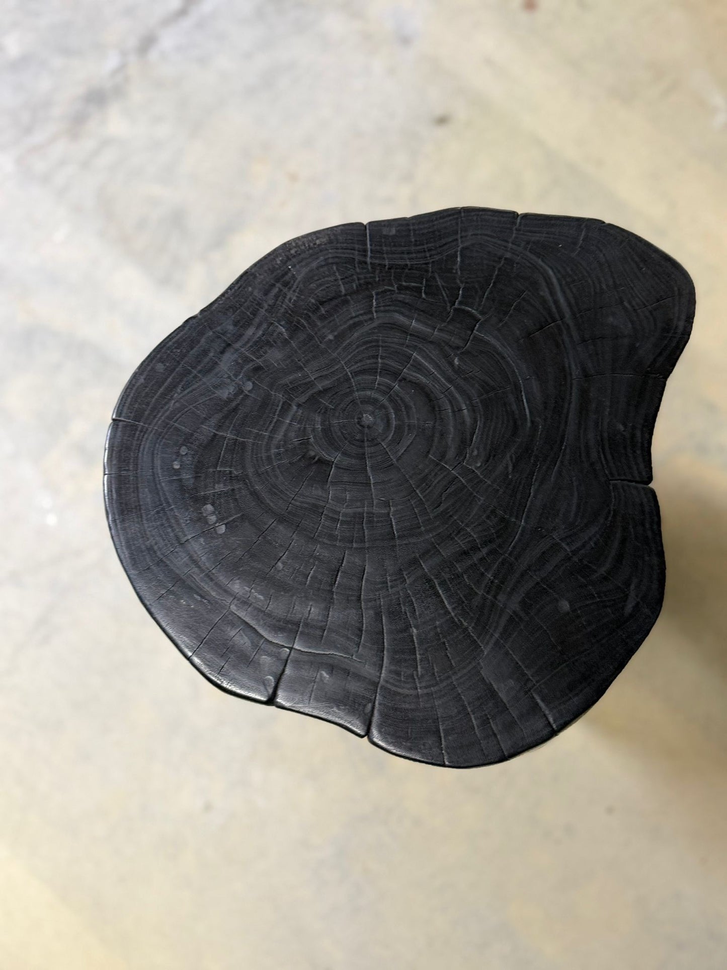 Handcrafted Sculptural Teak Wood Side Table Black Stained - Image 2